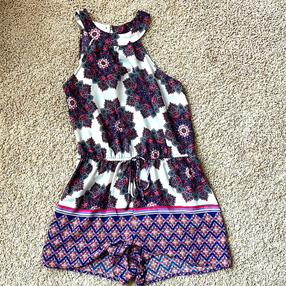Bebop halter neck paisley blue & pink romper